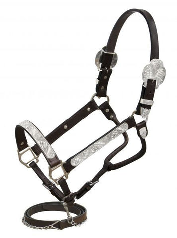 Western Show Halter Silver Bar Horse Size Dark Oil High Quality Leather