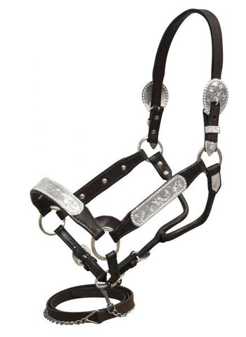 Western Show Halter Silver Bar Horse Size Dark Oil High Quality Leather