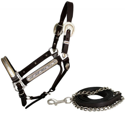 Western Show Halter Silver Bar Horse Size Dark Oil Quality Leather